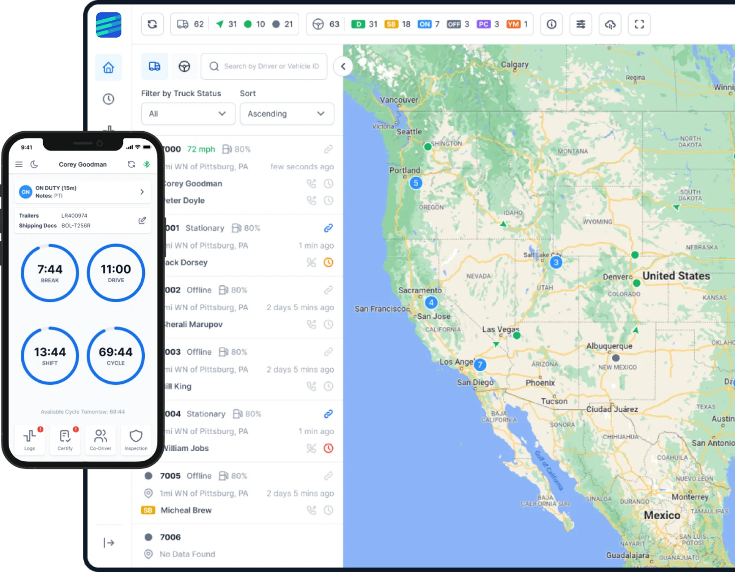Factor ELD fleet dashboard